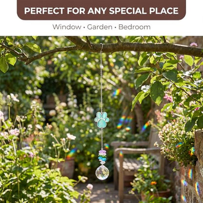 Pet Memorial Suncatcher, Dog Memorial Gifts for Loss of Dog, Sympathy Keepsake for Pet Loss with Stainless Steel Keychain, Cat's Eye Paw Crystal Hanging Ornament