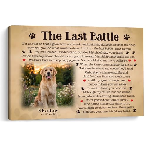 KiKiLuna Personalized Pet Memorial Canvas Wall Art, Custom Dog Photo Name and Dates Canvas, The Last Battle Sympathy Gift for Dog Lovers Remembrance Decor - color: Design 6