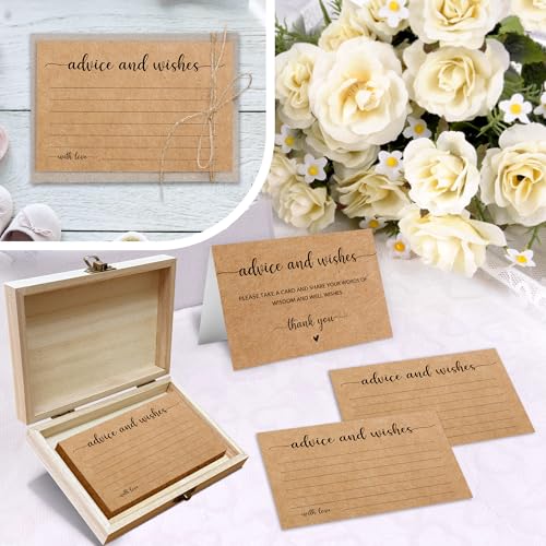 Advice and Wishes Cards Box, 50 Pcs Birthday Wedding Baby Shower Advice Cards, Well Wishes Box for Birthday Party Graduation Bridal Shower Retirement Party, Anniversary(Minimalism) -A07 - color: Kraft Paper, size: Set with Wooden Box