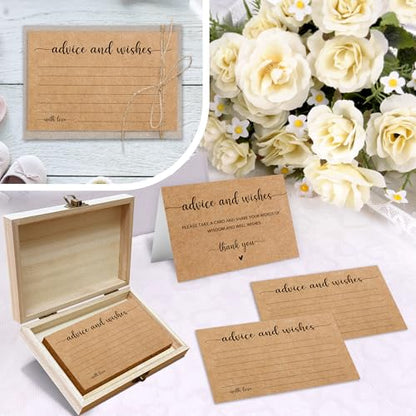 Advice and Wishes Cards Box, 50 Pcs Birthday Wedding Baby Shower Advice Cards, Well Wishes Box for Birthday Party Graduation Bridal Shower Retirement Party, Anniversary(Minimalism) -A07 - color: Kraft Paper, size: Set with Wooden Box