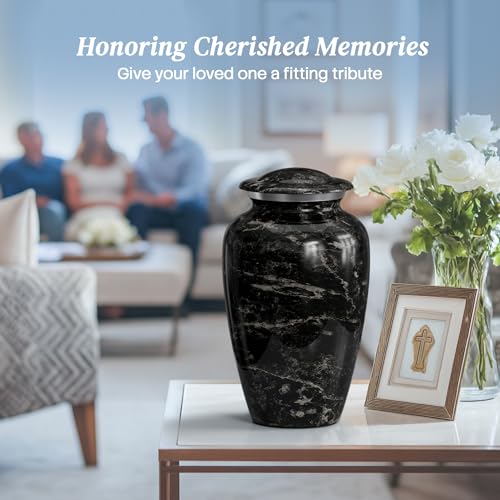 Cremation Urns for Human Ashes Adult Female & Male - Large (10.5H x 6.25W) | Handcrafted Urn for Human Adult Man & Woman - Decorative Funeral Urns - Memorial Urn with Black Marble Finish - size: Large, style: Black Marble Finish