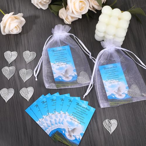 60 Sets Funeral Favors for Guests Metal Heart Pocket Hug Tokens Bulk | with Thank You Cards Celebration of Life Decorations Keepsake Memorial Gifts for Loss of Loved One Church Memorial Prayer