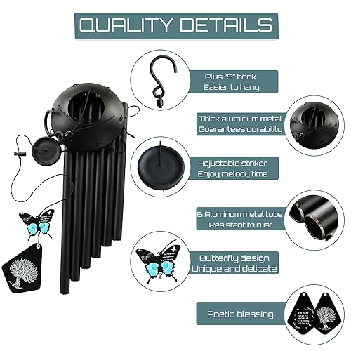 Memorial Wind Chimes for Loss of Loved One,32" Butterfly Sympathy Wind Chimes for Loss of Mother Father Son Daughter,Bereavement Condolence Remembrance Funeral Gifts for Loss of Mom Dad. | Soothing Sounds Design Gift
