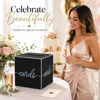 Black Iridescent Card Box for Birthday Parties, Graduation and Wedding - color: Black Iridescent