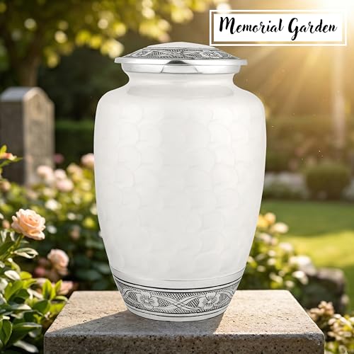 CLEENTABLE Large Cremation Urn for Human Ashes, Off White Silver - color: Off White, size: Pearl Crackle - 7x11"