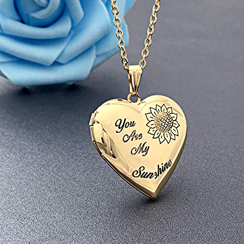 YOUFENG You are My Sunshine Necklace Sunflower Locket Necklace that Holds Pictures Heart Locket Pendant Gifts for Her - style: Gold-plated Sunflower locket