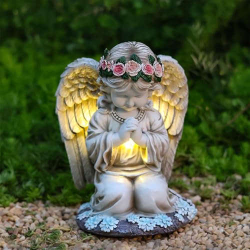 AVEKI Solar Angel Statue for Garden & Cemetery, Resin Angel Figurines with Solar Lanterns Outdoor Waterproof, Angel Sculptures Decor for Yard Lawn Patio Balcony Porch, Garden Gifts for Mom Women (C) - color: C