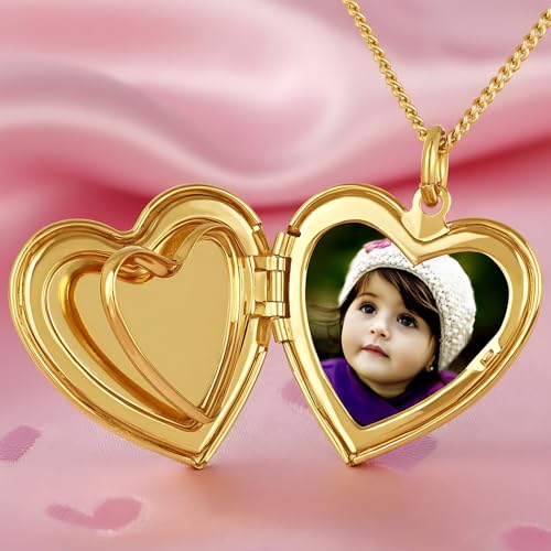 LIFETIME JEWELRY Antique Heart Locket Necklace for Women & Girls That Holds Pictures – 10X Thicker Real 24K Gold Plated Charm – Made in USA with Lifetime Replacement - style: Big Gold Locket NO Chain