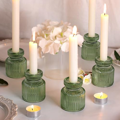 DARJEN 6 Pcs Green Candlestick Holders - Glass Taper Candle Holders Tealight Votive Candle Holders for Table Centerpieces, Wedding, Dinner Party, Home, Gifts - color: Green, size: 6Pcs