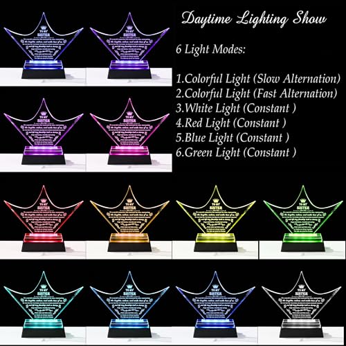 Sisters Gifts from Sister - Crown Crystal Engraved Keepsake with Led Base - Big Bestie Present for Girls Soul Gifts for Women - Best Unique Birthday Sister Gifts On Christamas Mothers Valentines - style: Sister-crown+led light