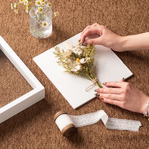 8x8 Shadow Box Frame with Ultra-Clear Glass & Soft Linen Back - color: White+high Definition Panel + Shatter-proof Packaging, size: 8x8