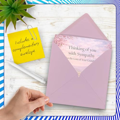 Stuff4 Comforting Sympathy Card, Loss of Grandad | Gentle Words of Comfort, Serene Cherry Blossom Scene in Soft Pink and Green, 5.7 Inch Square, Envelope Included - color: Grandad