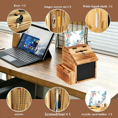 Donation Box - Wood Suggestion Box with Slot and Lock, Prayer Box Ballot Box for Wedding, Church, Classroom