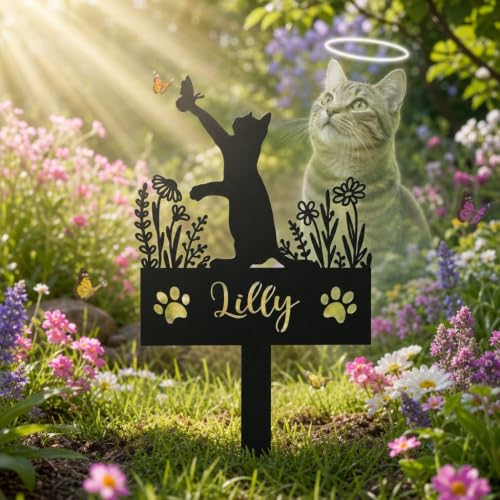 Pet Memorial Gifts for Cats, Personalized Cat Memorial Garden Stake with Name, Waterproof Cat Grave Marker, Outdoor Pet Loss Gifts for Cat Owners - color: Cat 13