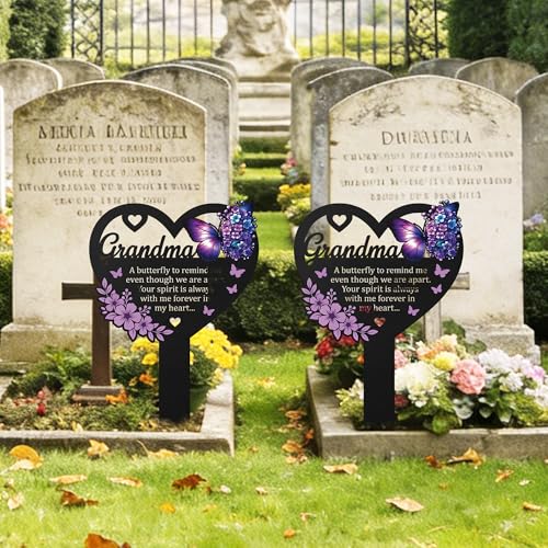 Grandma Memorial Heart Grave Marker with Butterfly Design - color: Heart599