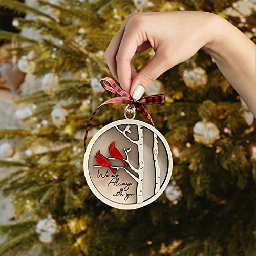 Handmade Memorial Ornament with Cardinals- We are Always with You Wooden Sympathy Grief Gift Memory Ornament in Loving in Remembrance Condolence Sympathy for Loss of Loved One (Pair of Cardinals)