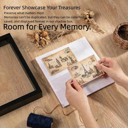 10x10 Shadow Box Frame, Deep Display Case for Flowers Memorabilia Photos | Deep Frame Gift with Crystal Clear Acrylic Front Wall Mount or Tabletop,Hanging Hardware&Double Sided Tape,2 Pack Black
