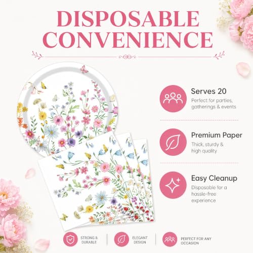 40 Pcs Wildflower Plates and Napkins Set, Large 9 Inch Floral Plates - color: Wildflower