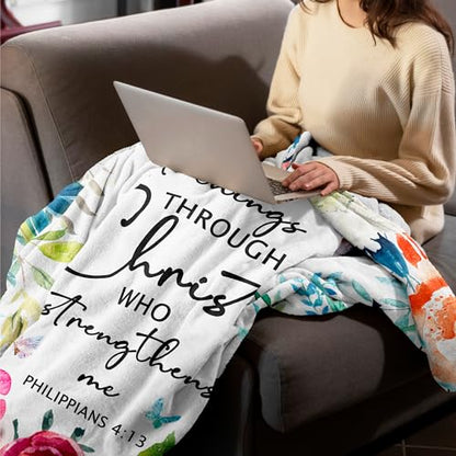 CUJUYO Christian Gifts for Women Blanket 50"x40", Inspirational Religious Catholic Spiritual Birthday Gifts for Women Soft Flannel Throw Blanket - size: 50"x40"
