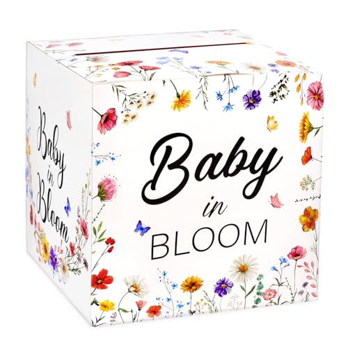 Hxezoc Baby in Bloom Card Box Baby Shower Wildflower Favors Post Box Cardboard Receiving Diaper Raffle Card Box Holder for Reception, Baby Showers, Baby Birthday Party Table Centerpiece Decorations - style: Baby in Bloom