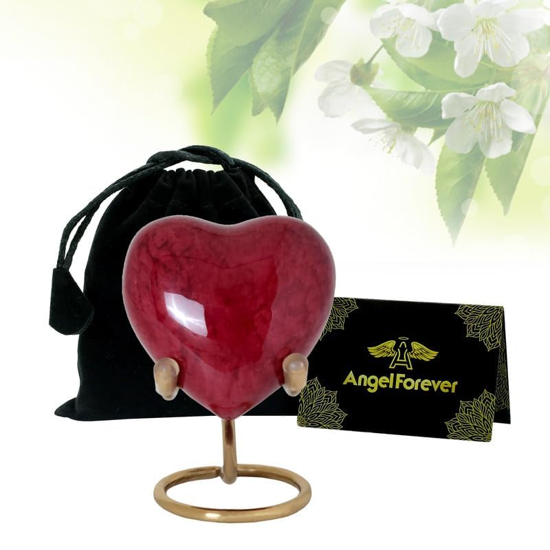 Heart Urn with Stand & Box Keepsake Urn for Human Ashes Mini Cremation Urn for Men & Women (Red) - color: Red