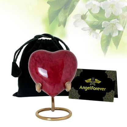 Heart Urn with Stand & Box Keepsake Urn for Human Ashes Mini Cremation Urn for Men & Women (Red) - color: Red