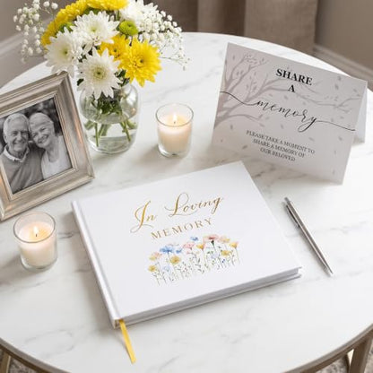 Funeral Guest Book for Memorial Service, in Loving Memory 9x7.5 - color: White Flower
