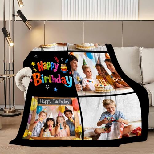 D-Story Custom Happy Birthday Blanket with Picture Personalized Photo Blanket Customized Fleece Blankets and Throws for Adult Kid Funny Birthday Gifts for Family - color: Birthday