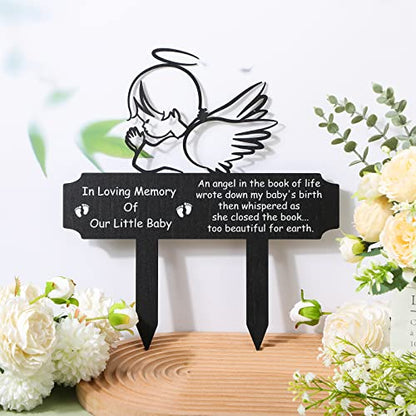 Memorial Stakes Grave Decoration, Baby Style, Metal, 13.19 x 11.81 x 0.04 inches/ 33.5 x 30 x 0.1 cm, Waterproof, Garden Cemetery Decorations for Grave Yard - style: Angel Baby