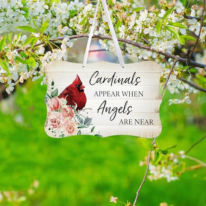 LifeSong Milestones Memorial Wall Hanging Signs Bereavement Keepsake Condolence Funeral Gift For Loss of Loved One 8x12 (Cardinals Appear When Angels (White)) - color: Cardinals Appear When Angels (White)