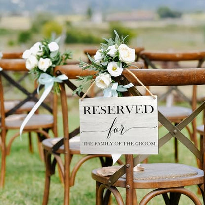 Ryeolo Reserved Row Signs for Wedding - Wooden Hanging Signs, 10.2x7.8 Inch (The Family of the Groom) - color: the Family of the Groom