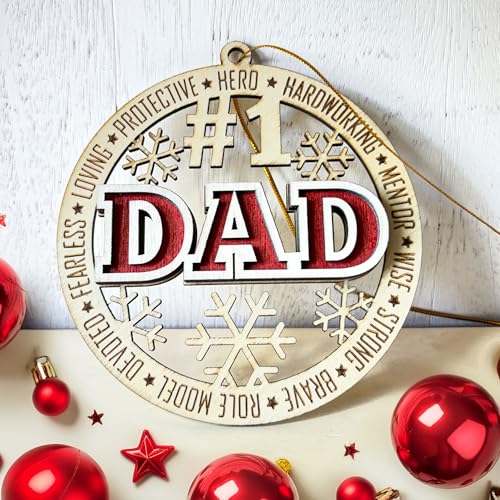 #1 Dad Wooden Christmas Ornament – Best Dad Ever 2024, Father’s Day Tree Décor, Hero Ornament - color: #1 Dad