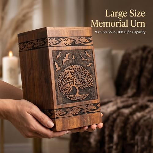 Wooden Cremation Urns Box for Human Ashes, Memorial Keepsake Boxes for Adults, Male/Female,Child, Pets Dog Cat Wood Burial Funeral Container (Peace Birds) Urn, Capacity (Large (180 lbs - 82 kg) - size: Large (180 lbs- 82 kg)