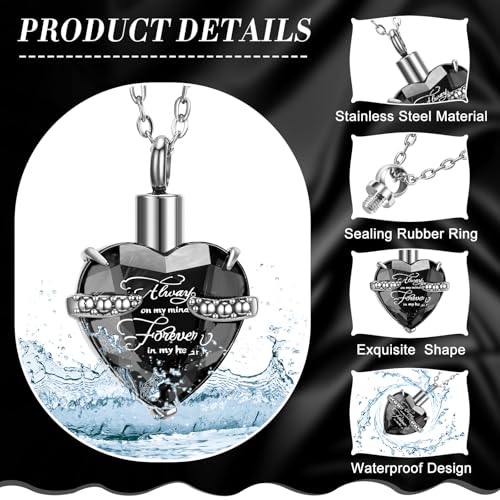 Ecation 15 Pcs Urn Necklace for Ashes Women Cremation Jewelry - color: Black