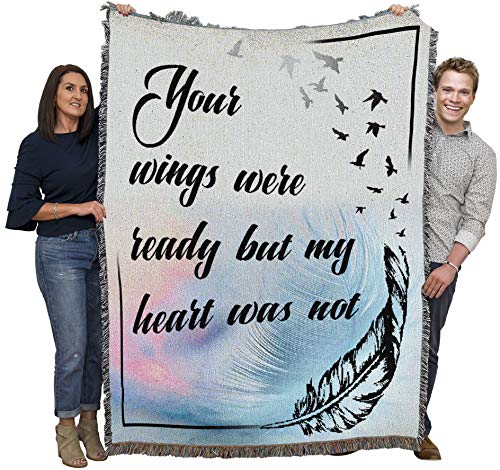 Pure Country Weavers Your Wings were Ready But My Heart was Not Blanket - Sympathy Bereavement Gift Tapestry Throw Woven from Cotton - Made in the USA (72x54) - color: Wings, size: 72" x 54"