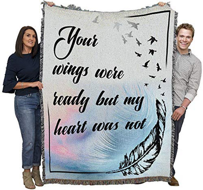 Pure Country Weavers Your Wings were Ready But My Heart was Not Blanket - Sympathy Bereavement Gift Tapestry Throw Woven from Cotton - Made in the USA (72x54) - color: Wings, size: 72" x 54"