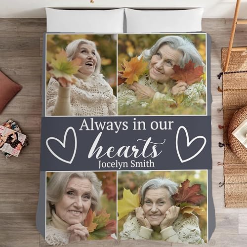 Custom Photo Memorial Blanket, Memorial Gifts for Loss of Loved One - color: Alawas in Our Heart