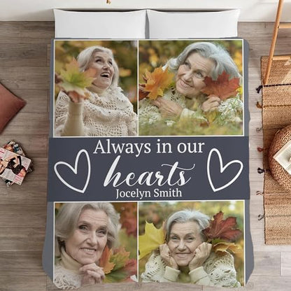 Custom Photo Memorial Blanket, Memorial Gifts for Loss of Loved One - color: Alawas in Our Heart