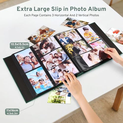 DazSpirit 4x6 Photo Album, 600 Pockets, Leather Cover, Slip-In Pages | Embossed Leather Cover, Extra-Large Memory Book for Wedding, Baby, Anniversary and Family Photos, Dark Green - color: Dark Green
