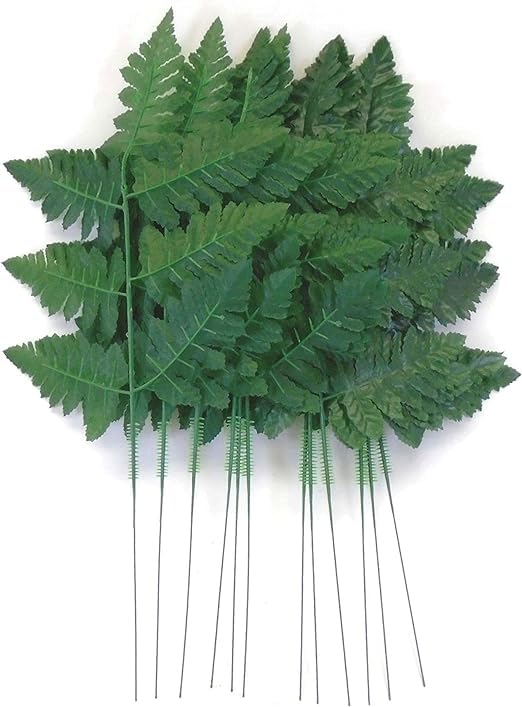 2 Pack 12 Inch Wire Headstone Saddle with Foam Attached Plus! 24 Sprays Green Leather Fern Artificial Silk Leaves 16" Made in the USA