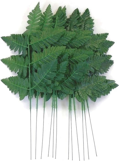 2 Pack 12 Inch Wire Headstone Saddle with Foam Attached Plus! 24 Sprays Green Leather Fern Artificial Silk Leaves 16" Made in the USA