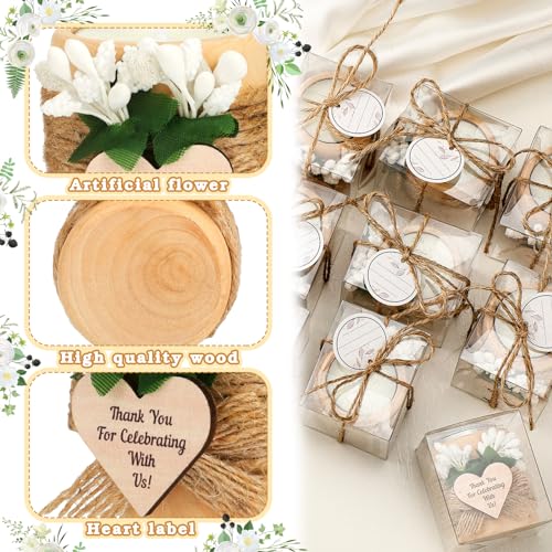 MTLEE 1 Pack Wooden Tealight Candle Holder Kit Guest Gifts, Farmhouse | Guest Gifts for Wedding Baby Shower the First Communion Baptism Housewarming Party, Thank You Candle with Card Box Rope - color: White