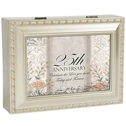Cottage Garden 25th Anniversary Silvertone Rope Trim Jewelry Music Box Plays Unchained Melody