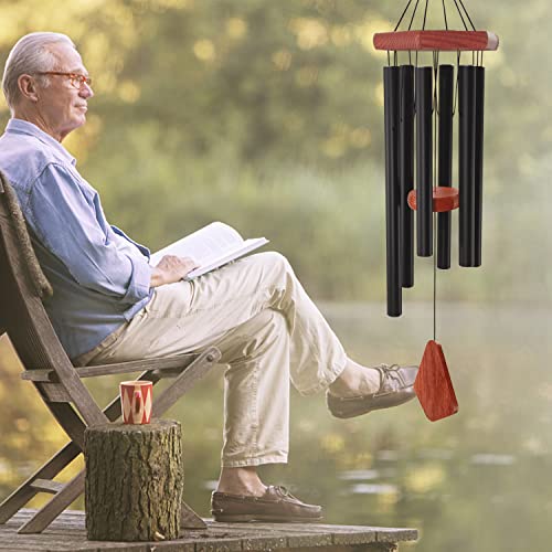 Wind Chimes for Outside, 30" Black Aluminium Wind Chime with Wind Catcher, - color: Black, size: 30"