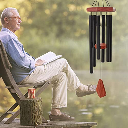Wind Chimes for Outside, 30" Black Aluminium Wind Chime with Wind Catcher, - color: Black, size: 30"