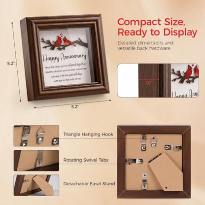 LukieJac Anniversary Cardinal Gifts for Couple - Romantic Anniversario Gift Ideas Wooden Shadow Box Frame for Friends, Sister, Parents, Couples, Grandparents Anniversary Keepsake - color: Cardinal - Happy Anniversary