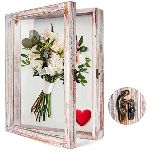 TJ.MOREE Shadow Box 11 x 14 Display Case Wood Picture Frame White Pink | Memory Box with Linen Back for Memorabilia, Bouquet, Military Medals, Graduation Photos - color: White Pink, size: 11x14