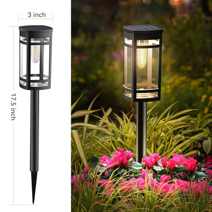 EXCMARK 12 Pack Solar Pathway Lights Outdoor Waterproof, Warm White | Edison-style bulb, Garden Pathway Walkway Driveway Lights, Yard Lawn Lights, Decorative Landscape Lighting - style: Warm white light
