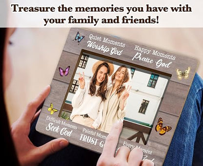 Christian Picture Frame For Women, Inspirational Gifts For Christmas Birthday Thanksgiving, Quite Moments Worship God Bible Verses Butterfly Photo Frame, Religious Gifts For Friends Girls Coworker -50 - size: Quite Moments Worship God