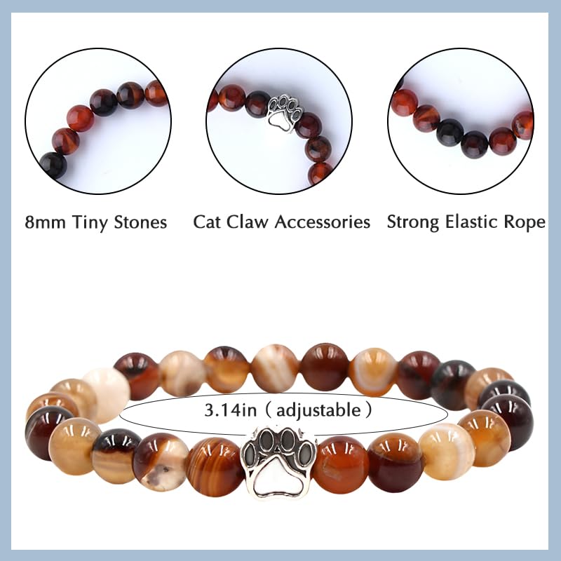 ShiQiao Spl Cat Dog Footprint Paw Stretchable Bracelet for Women Men Birthday Gifts for Cat Dog Lovers Gift for Pet Owner Natural Stone Beads Bracelets for Daughter Son Memorial Remembrance Bracelet
